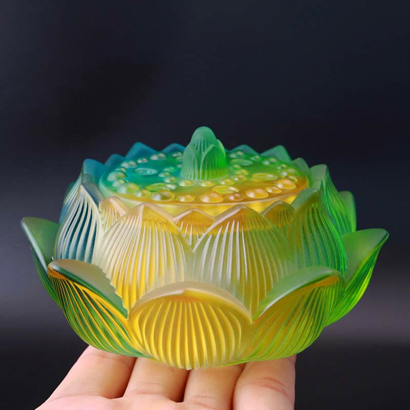 ATELIER-TIBET Brûleur d'encens de méditation de guérison en cristal de Lotus Liuli de Buddha Stones