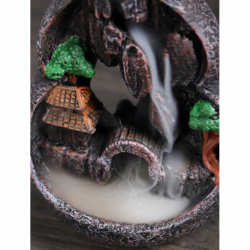 ATELIER-TIBET Brûleur d'encens à reflux en résine de méditation à motif de ponts de montagne