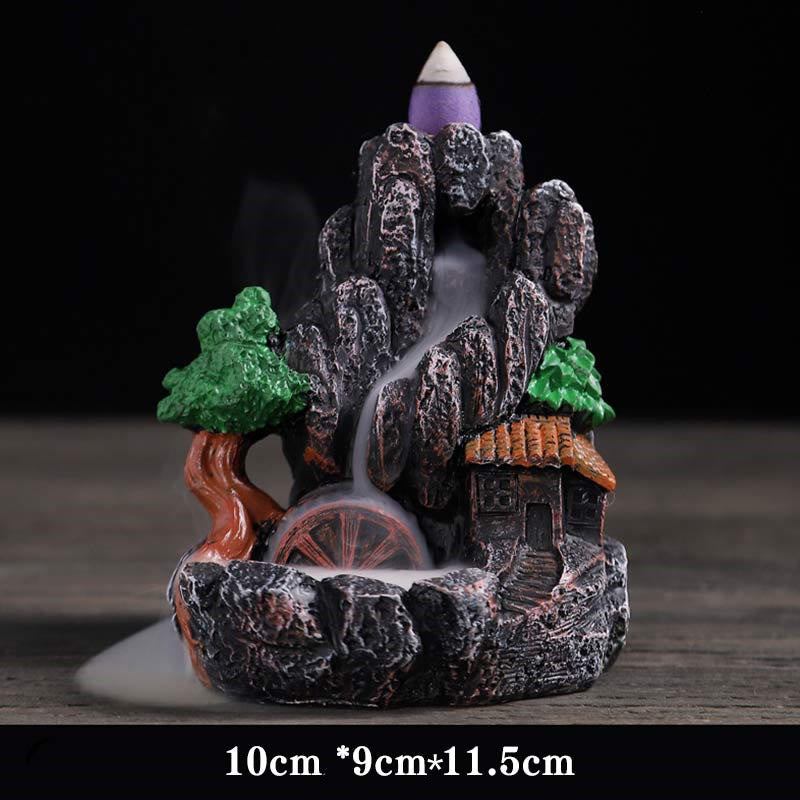 ATELIER-TIBET Brûleur d'encens à reflux en résine de méditation à motif de ponts de montagne