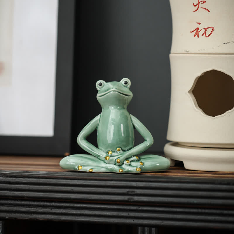 ATELIER-TIBET Statue décorative en céramique représentant une grenouille zen en méditation