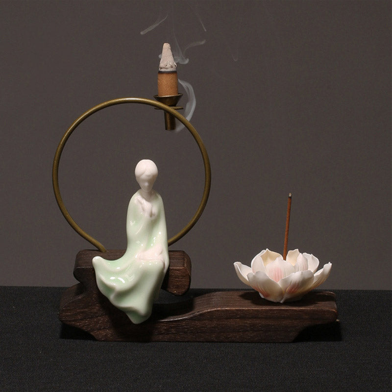 ATELIER-TIBET – Brûleur d’Encens de Méditation en Céramique Lotus à Reflux