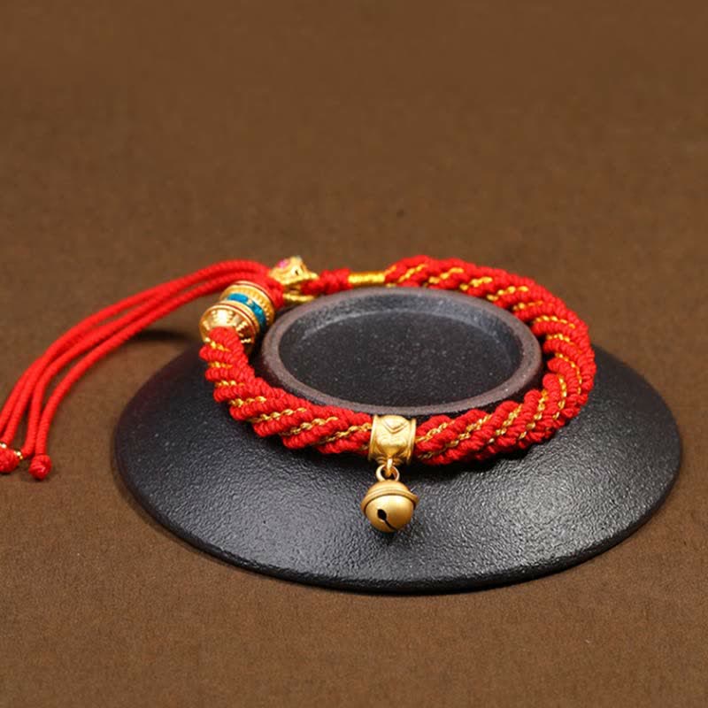 ATELIER-TIBET – Bracelet de Prière Tibétain Thangka en Fil Rouge, Protection & Chance