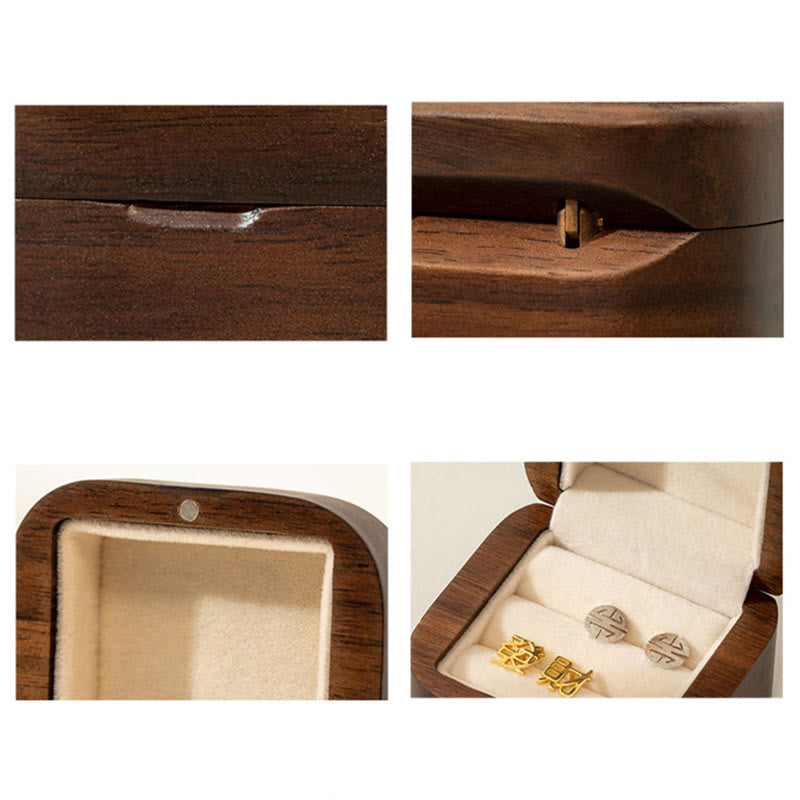 ATELIER-TIBET Boîte de rangement de bijoux en bois de noyer noir fait à la main rétro, boîte-cadeau en bois de feuille