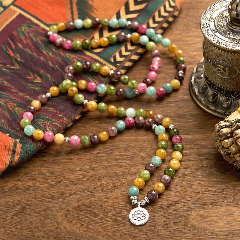 ATELIER-TIBET – Bracelet Mala Sagesse Lotus en Tourmaline Naturelle – 108 Perles – Bracelet Spirituel Unisexe
