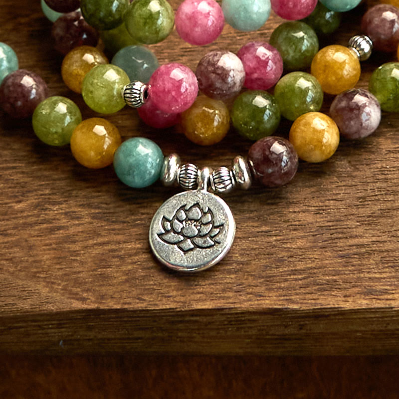 ATELIER-TIBET – Bracelet Mala Sagesse Lotus en Tourmaline Naturelle – 108 Perles – Bracelet Spirituel Unisexe