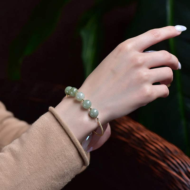 ATELIER-TIBET – Bracelet Ajustable en Jade Naturel « Abondance & Prospérité »