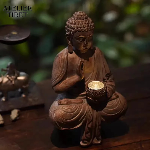 ATELIER-TIBET Statue Bouddha Solaire en Résine – Décoration Zen Intérieur / Extérieur