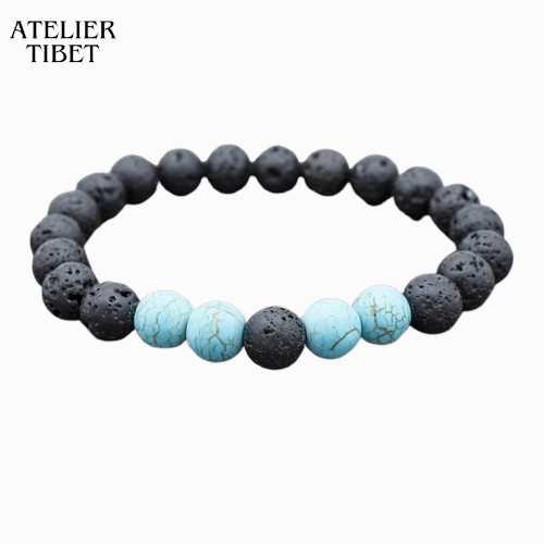 ATELIER-TIBET Bracelet Pierre Volcanique – Perles Naturelles Unisexe, Style Minéral