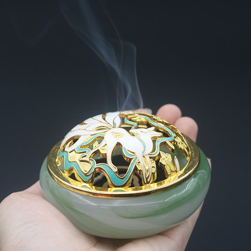 ATELIER-TIBET Brûleur d'encens de méditation de guérison en cristal de Liuli de renard à neuf queues de Buddha Stones