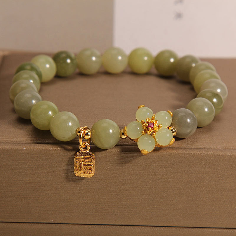 ATELIER-TIBET – Bracelet Porte-Bonheur en Jade Vert & Symbole Fu