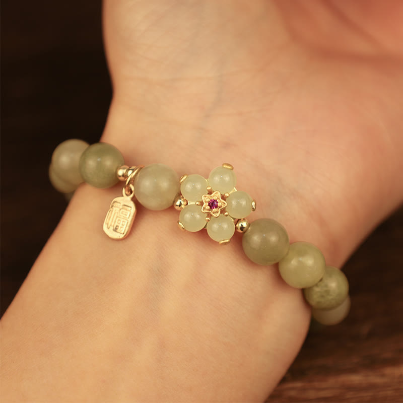 ATELIER-TIBET – Bracelet Porte-Bonheur en Jade Vert & Symbole Fu
