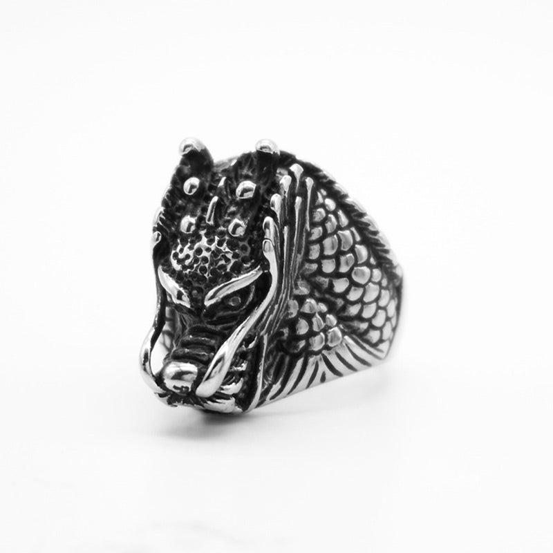ATELIER-TIBET – Bague Dragon Équilibre en Acier Titane – Anneau Symbolique Unisexe