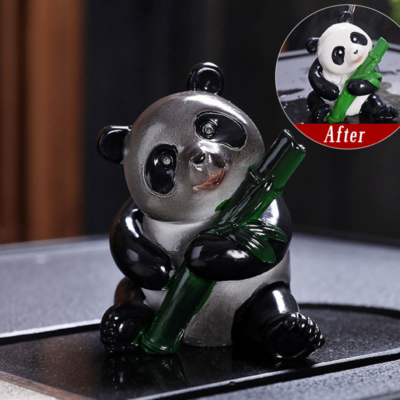 ATELIER-TIBET Pierres changeantes de couleur, petit panda mignon, bambou, thé, animal de compagnie, résine, figurine décorative pour la maison