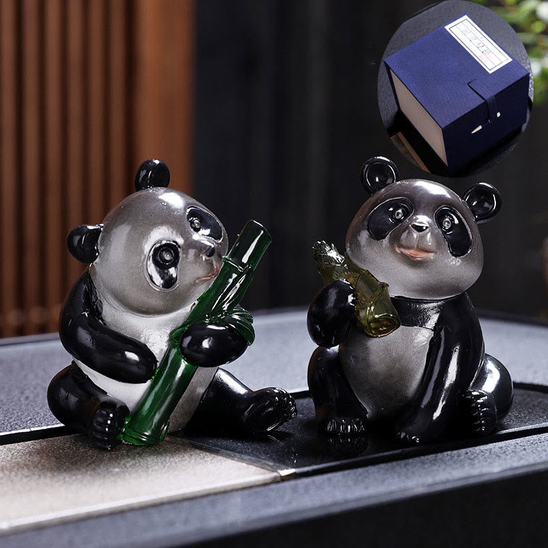ATELIER-TIBET Pierres changeantes de couleur, petit panda mignon, bambou, thé, animal de compagnie, résine, figurine décorative pour la maison