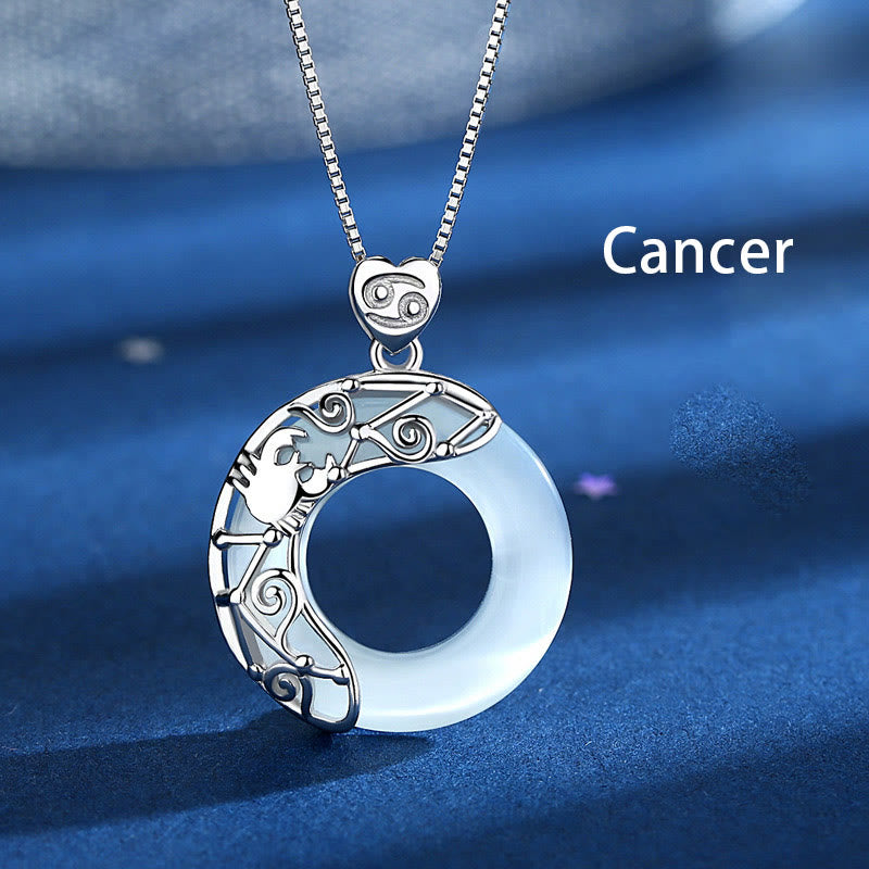 ATELIER-TIBET – Collier Zodiaque Œil de Chat Bleu en Argent Sterling 925 – Pendentif Astrologique Unisexe