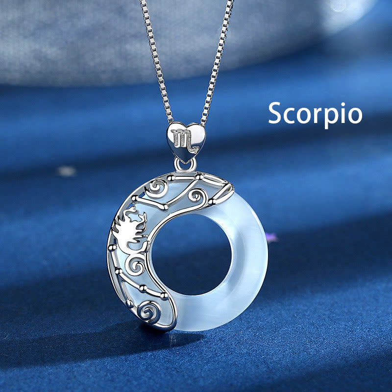 ATELIER-TIBET – Collier Zodiaque Œil de Chat Bleu en Argent Sterling 925 – Pendentif Astrologique Unisexe