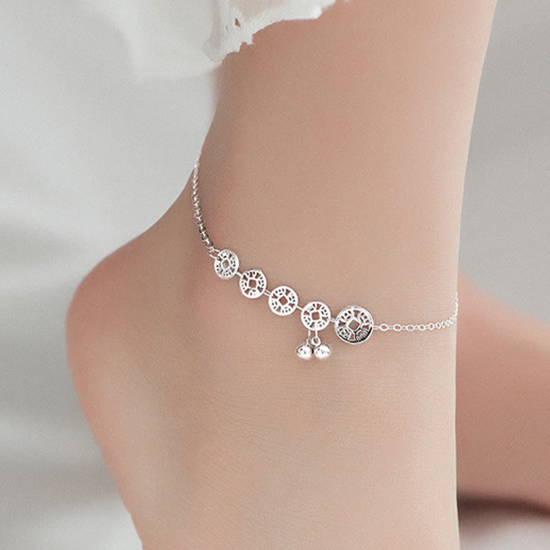 ATELIER-TIBET Chevillère Argent 925 et Pièces Cuivre Symboliques
