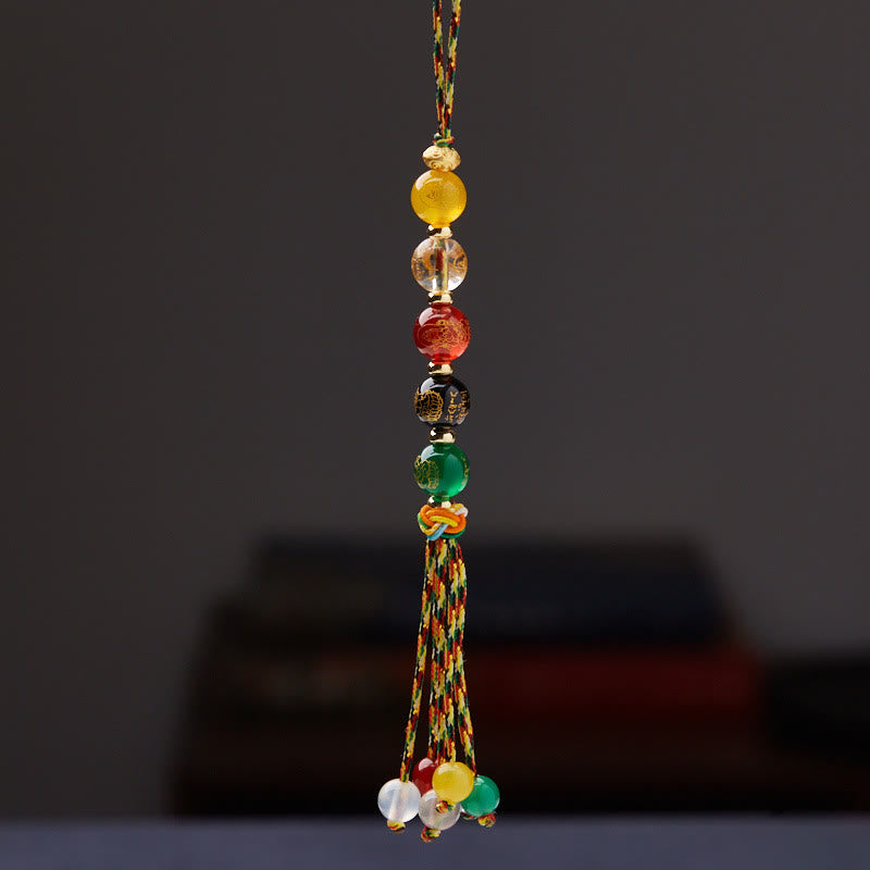 ATELIER-TIBET — Suspension Voiture 5 Dieux de la Richesse en Agate Naturelle — Bijou Spirituel Tibétain (8 mm / 10 mm)
