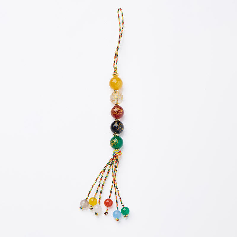 ATELIER-TIBET — Suspension Voiture 5 Dieux de la Richesse en Agate Naturelle — Bijou Spirituel Tibétain (8 mm / 10 mm)