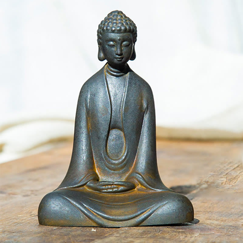 ATELIER-TIBET – Statue Bouddha Méditation en Poudre de Fer | Sculpture 12 cm Effet Rouille