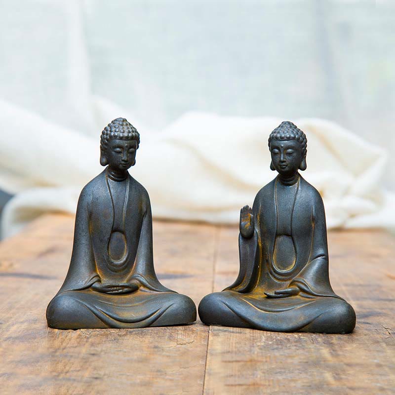 ATELIER-TIBET – Statue Bouddha Méditation en Poudre de Fer | Sculpture 12 cm Effet Rouille