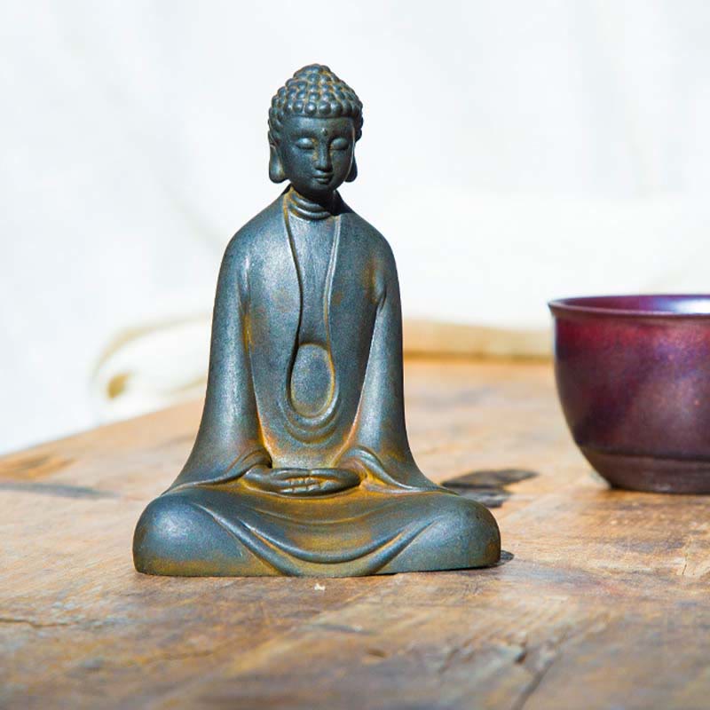 ATELIER-TIBET – Statue Bouddha Méditation en Poudre de Fer | Sculpture 12 cm Effet Rouille