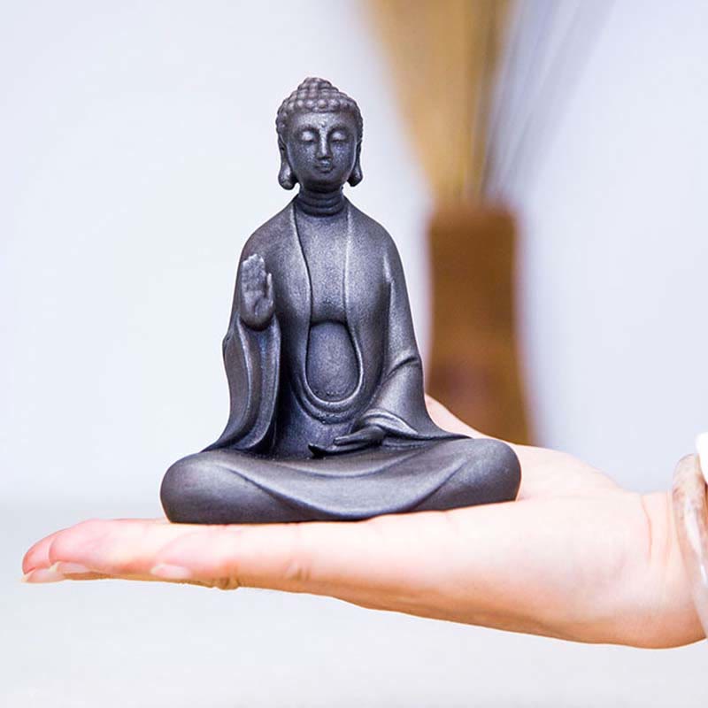 ATELIER-TIBET – Statue Bouddha Méditation en Poudre de Fer | Sculpture 12 cm Effet Rouille