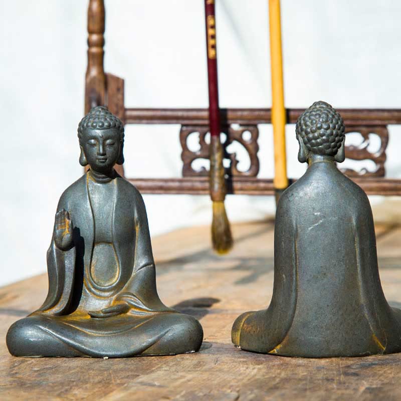 ATELIER-TIBET – Statue Bouddha Méditation en Poudre de Fer | Sculpture 12 cm Effet Rouille
