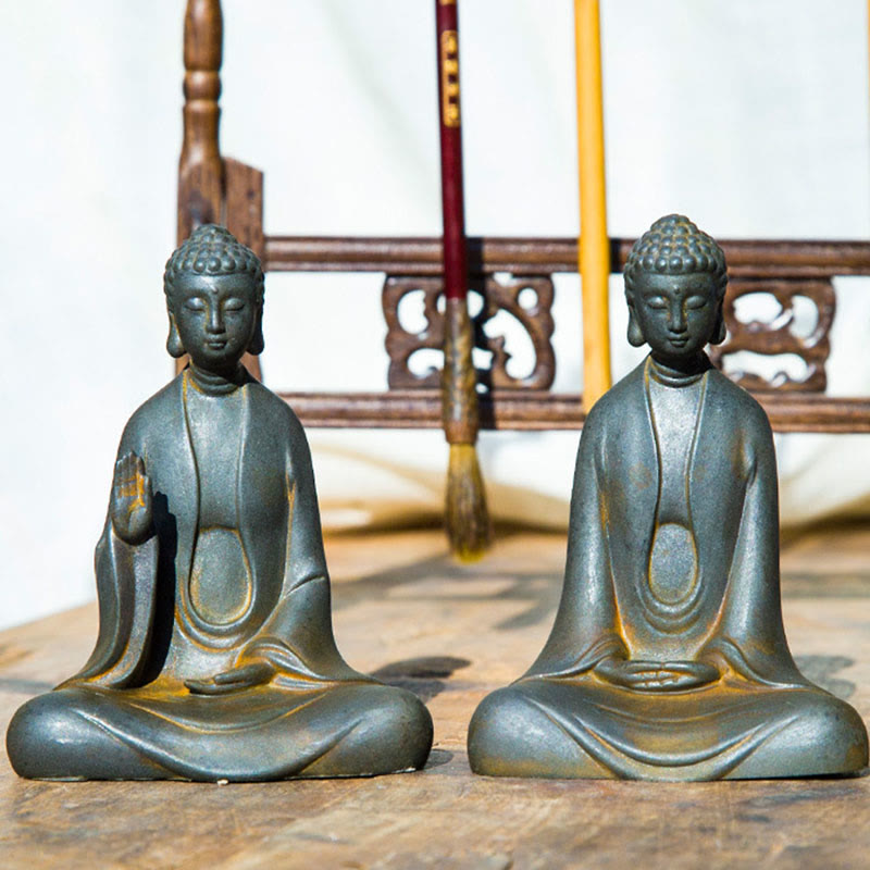 ATELIER-TIBET – Statue Bouddha Méditation en Poudre de Fer | Sculpture 12 cm Effet Rouille