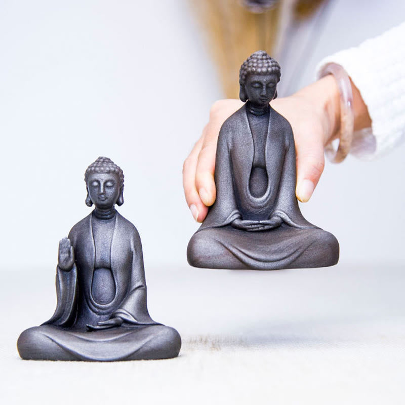 ATELIER-TIBET – Statue Bouddha Méditation en Poudre de Fer | Sculpture 12 cm Effet Rouille