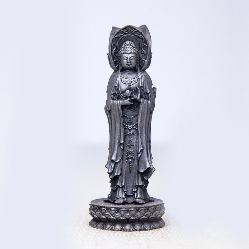 ATELIER-TIBET Statue de Buddha Stones en résine coulée à trois côtés Kwan Yin Avalokitesvara en poudre de fer et rouille Décoration de bureau