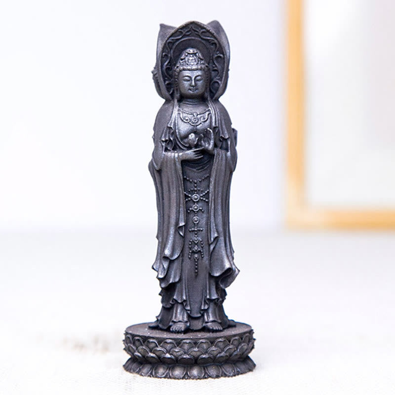 ATELIER-TIBET Statue de Buddha Stones en résine coulée à trois côtés Kwan Yin Avalokitesvara en poudre de fer et rouille Décoration de bureau
