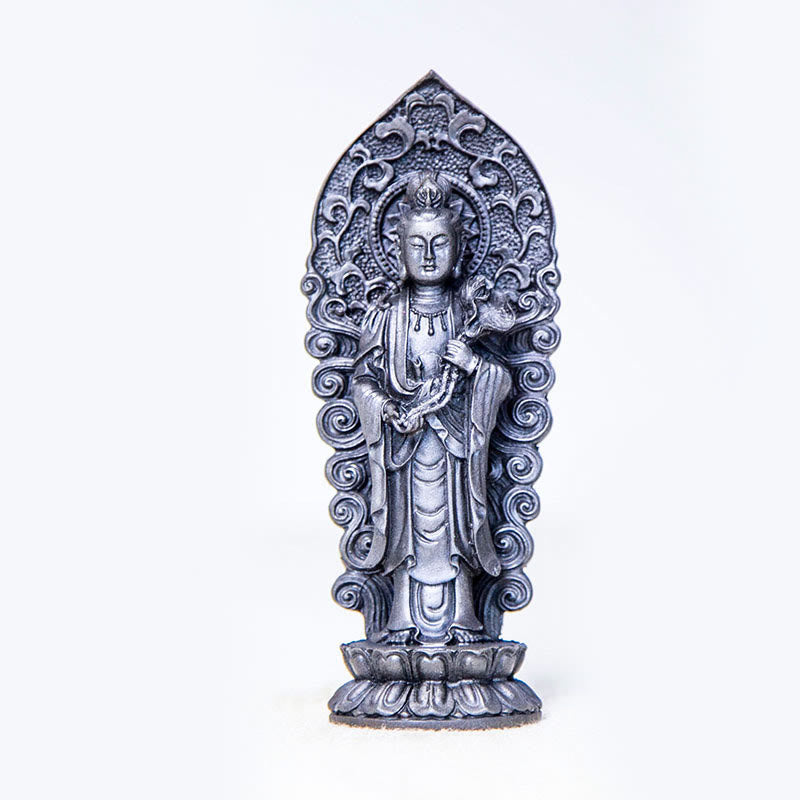 ATELIER-TIBET Statue de Buddha Stones en pierre faite à la main Amitabha Guanyin Avalokitesvara Mahasthamaprapta en poudre de fer et résine coulée rouillée