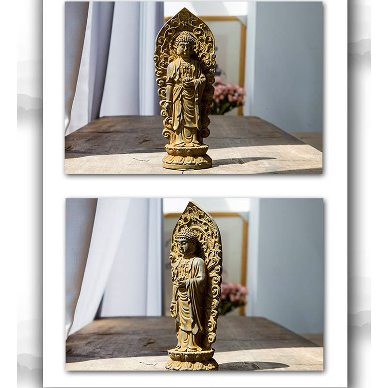 ATELIER-TIBET Statue de Buddha Stones en pierre faite à la main Amitabha Guanyin Avalokitesvara Mahasthamaprapta en poudre de fer et résine coulée rouillée