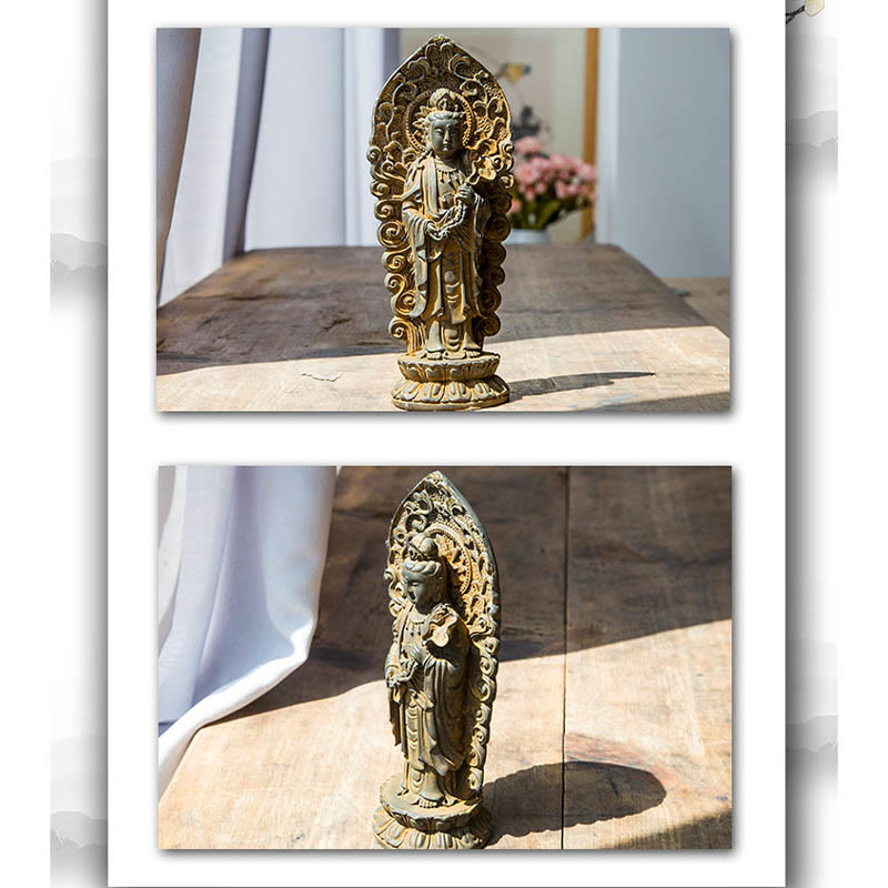 ATELIER-TIBET Statue de Buddha Stones en pierre faite à la main Amitabha Guanyin Avalokitesvara Mahasthamaprapta en poudre de fer et résine coulée rouillée