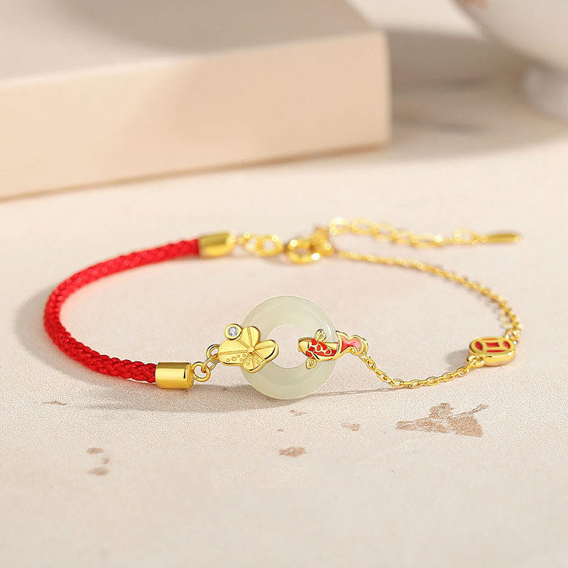 ATELIER-TIBET – Bracelet en Jade Hetian & Cordon Rouge – Symbole de Paix et d’Harmonie – Perle 12 mm