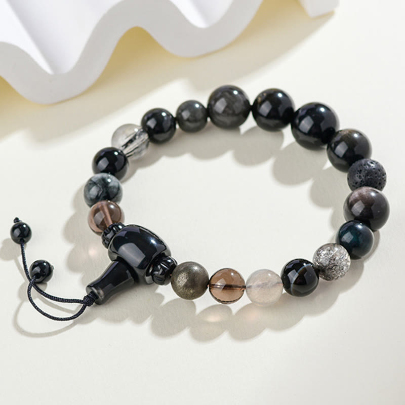ATELIER-TIBET – Bracelet Sagesse des Cinq Éléments en Obsidienne Noire – Perles 8 mm