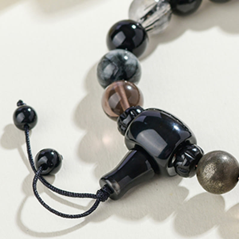 ATELIER-TIBET – Bracelet Sagesse des Cinq Éléments en Obsidienne Noire – Perles 8 mm