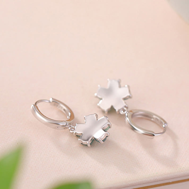 ATELIER-TIBET – Boucles d’Oreilles Fleur en Jade Vert Naturel & Argent 925 Plaqué Or