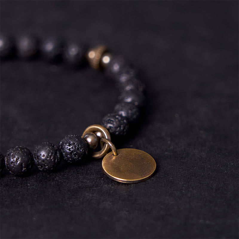 ATELIER-TIBET – Bracelet Spirituel Apaisant en Pierre de Lave 6 mm & Pendentif Cuivre