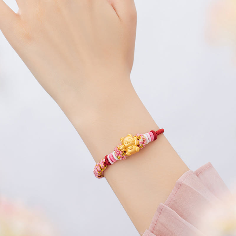 ATELIER-TIBET – Bracelet Fil Rouge avec Charm Chat Porte-Bonheur en Argent Sterling 999