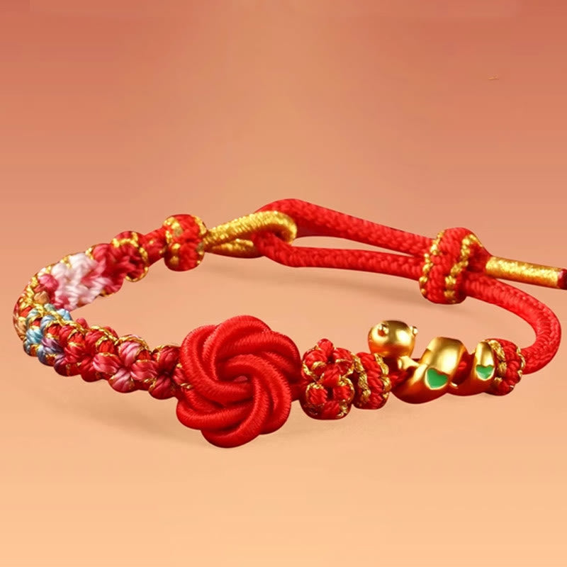 ATELIER-TIBET – Bracelet de Protection Fil Rouge avec Breloque Serpent en Alliage de Cuivre (Ajustable)