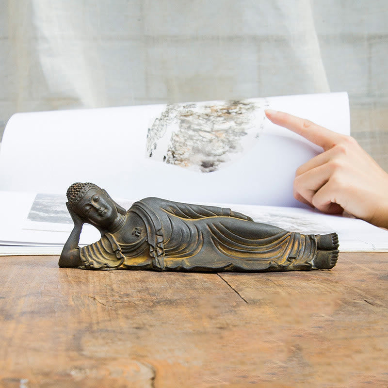 ATELIER-TIBET Bouddha couché Shakyamuni Poudre de fer Rouille Statue en résine coulée Décoration de la maison