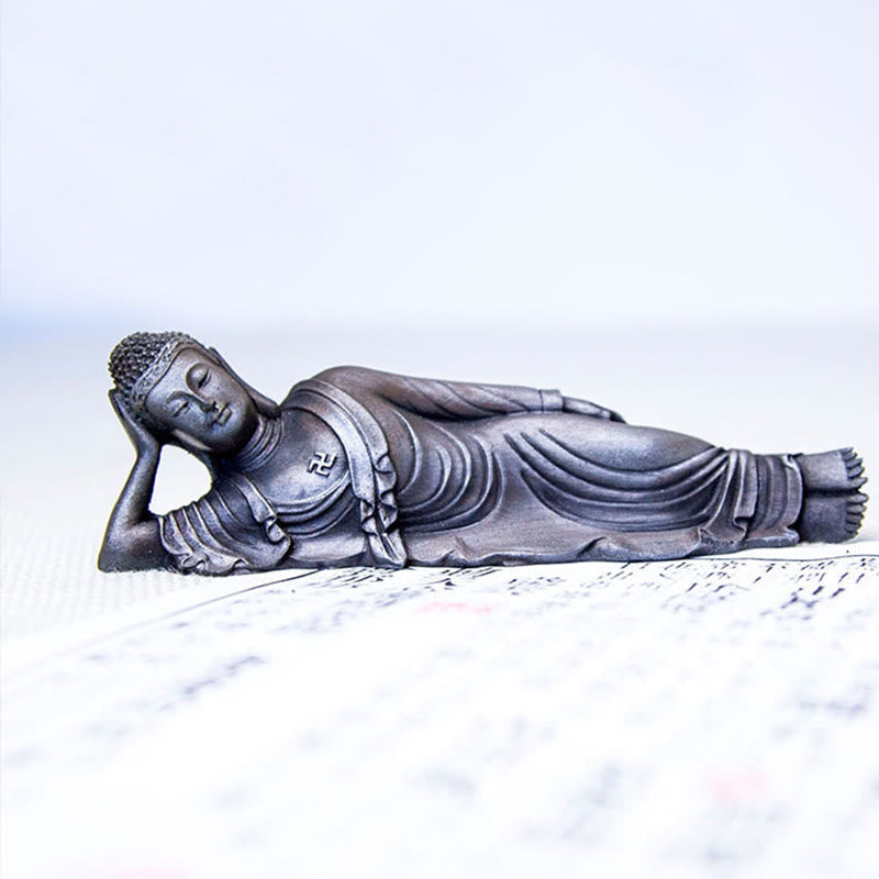 ATELIER-TIBET Bouddha couché Shakyamuni Poudre de fer Rouille Statue en résine coulée Décoration de la maison