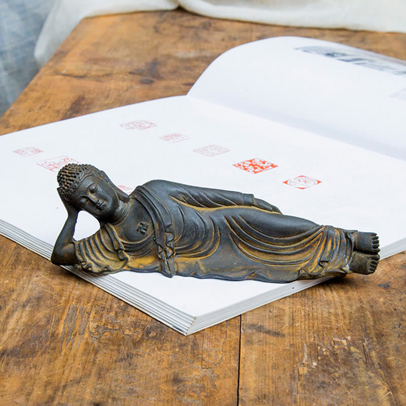 ATELIER-TIBET Bouddha couché Shakyamuni Poudre de fer Rouille Statue en résine coulée Décoration de la maison