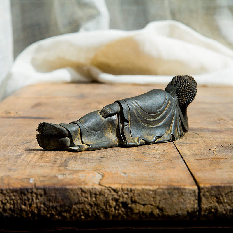 ATELIER-TIBET Bouddha couché Shakyamuni Poudre de fer Rouille Statue en résine coulée Décoration de la maison
