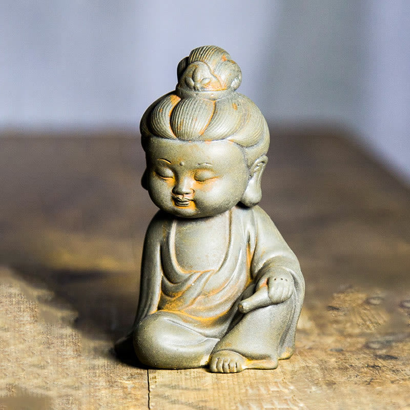 ATELIER-TIBET Pierres faites à la main, Ksitigarbha Kwan Yin Guanyin Avalokitesvara Tathagata, poudre de fer rouille, Statue en résine moulée, décoration de la maison