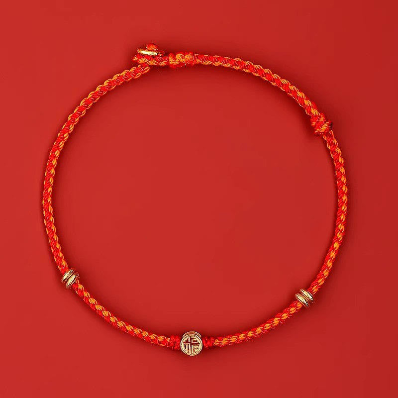 ATELIER-TIBET – Bracelet Porte-Bonheur Fil Rouge & Symbole Fu en Argent Sterling 925