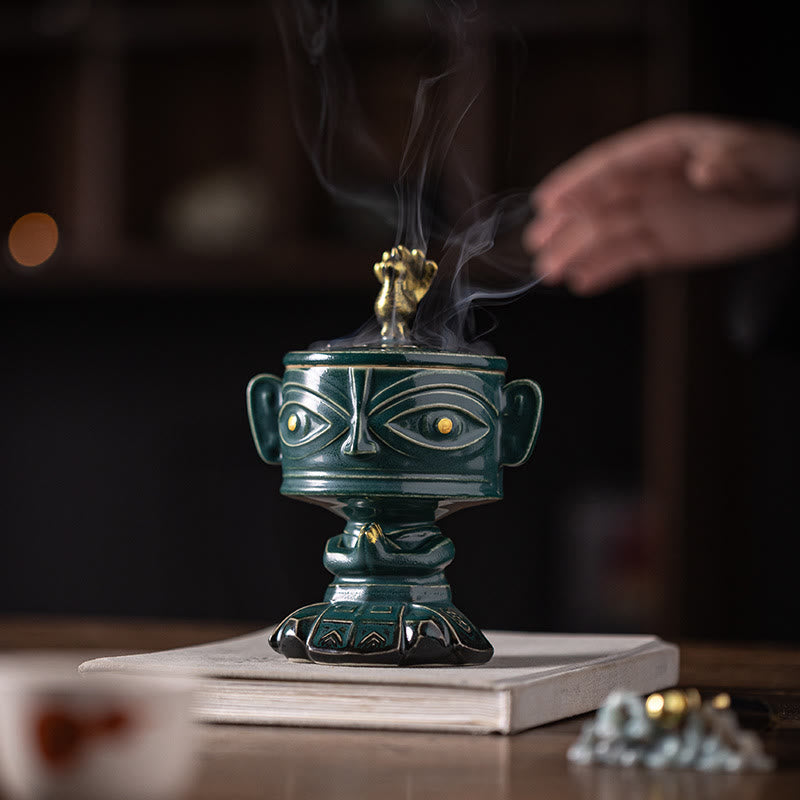 ATELIER-TIBET Brûleur d'encens en céramique de guérison en Buddha Stones Sanxingdui Décoration de bureau
