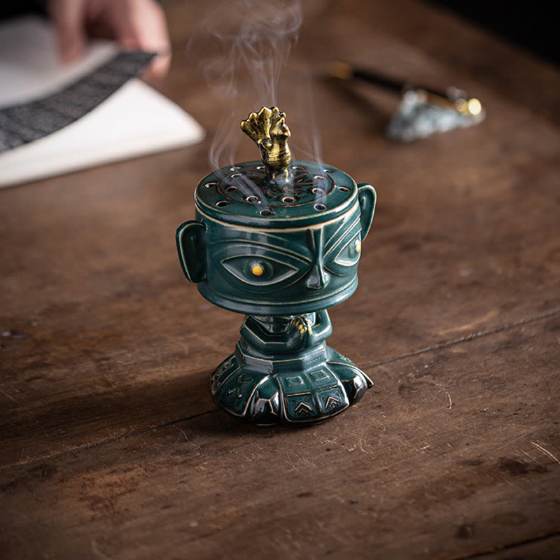 ATELIER-TIBET Brûleur d'encens en céramique de guérison en Buddha Stones Sanxingdui Décoration de bureau